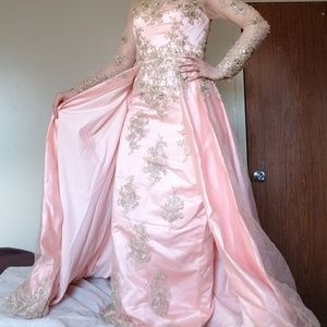 Pink two piece lace gown dress